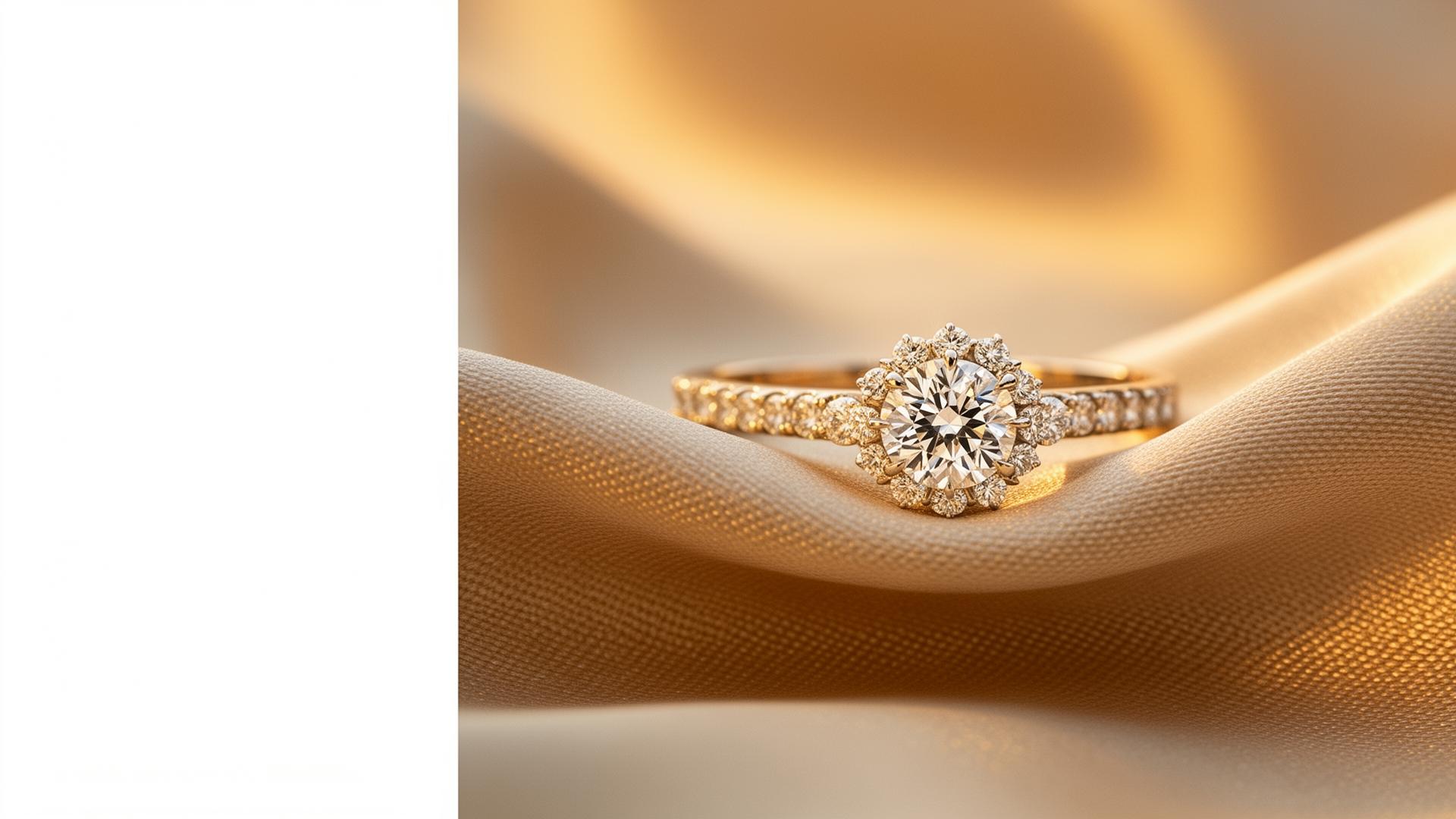 Caratry diamond engagement ring on champagne silk